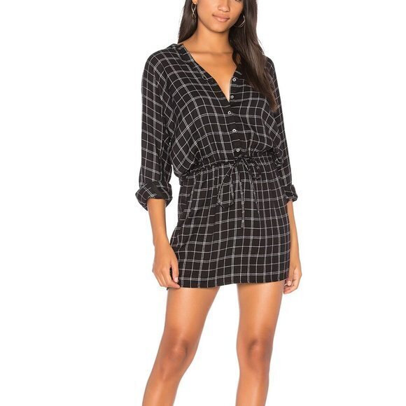 Soft Joie Iselyn Dress in Caviar Plaid Womens Sz S‎ Shirt Long Sleeve Dra… - Picture 1 of 5
